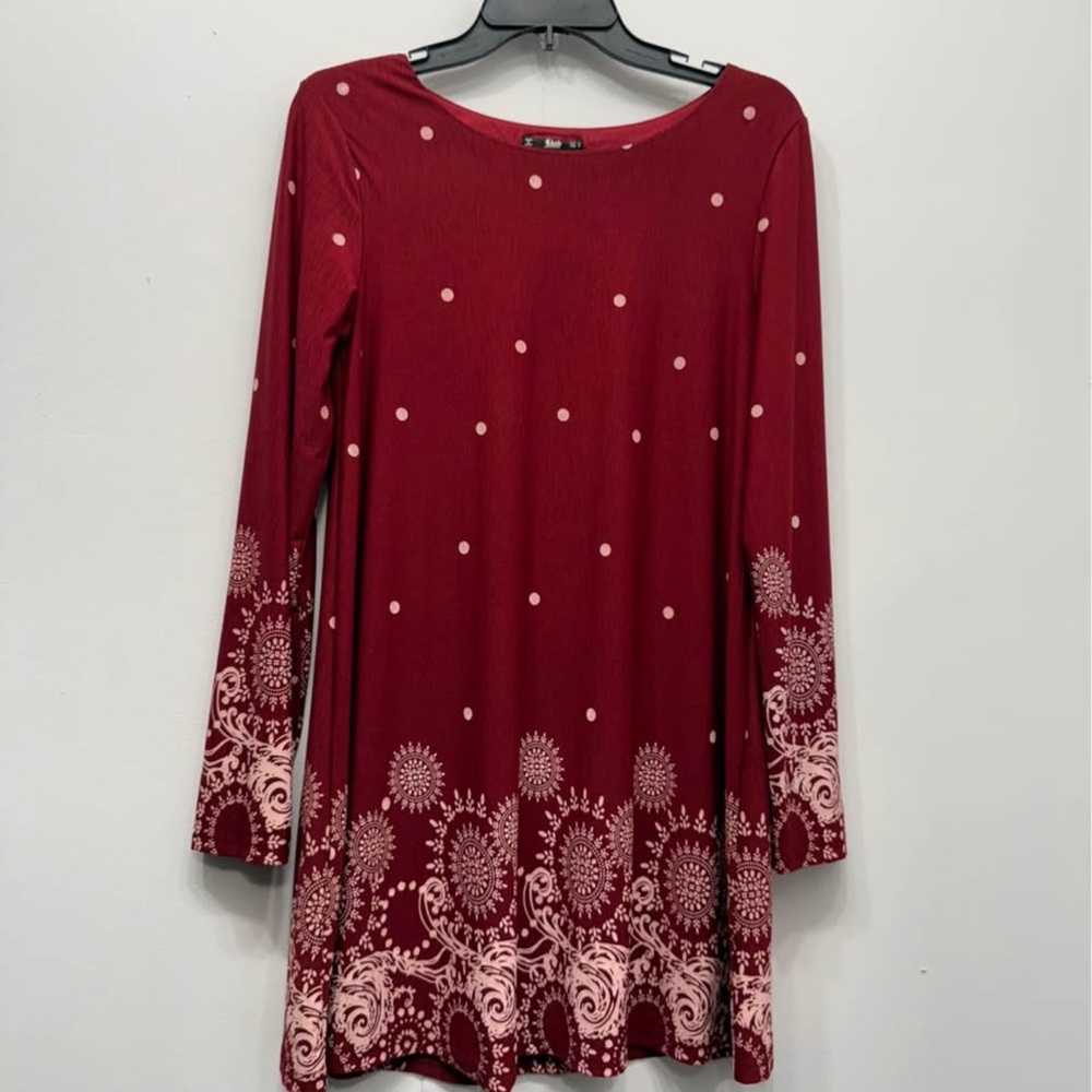 Red and White Long Sleeve Dress